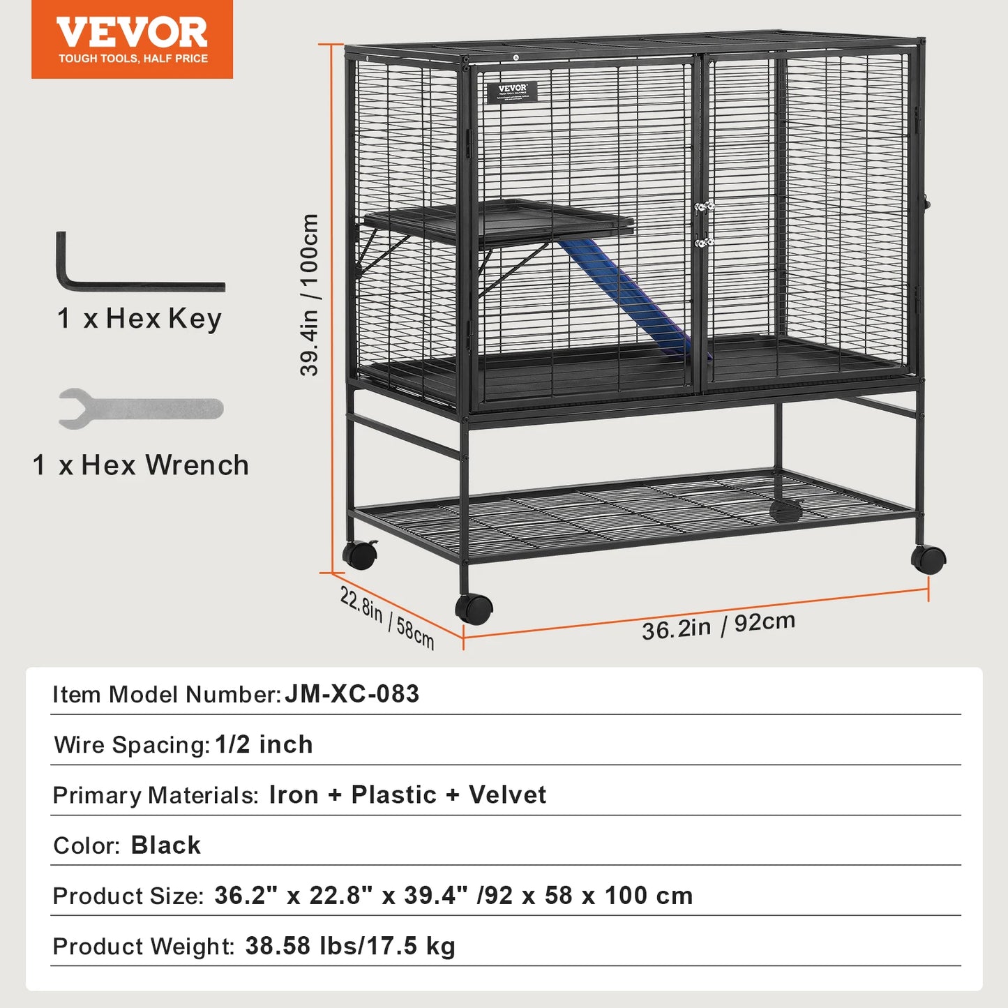 VEVOR 4-Tier Rolling Metal Ferret Cage for Small Animals