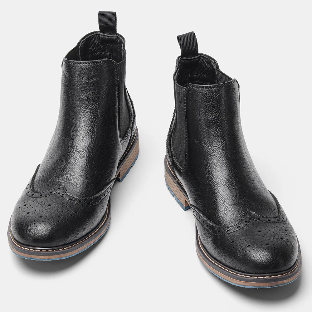 Brogue Men Chelsea Boots 2025 American Style Comfortable Leather Ankle Boots
