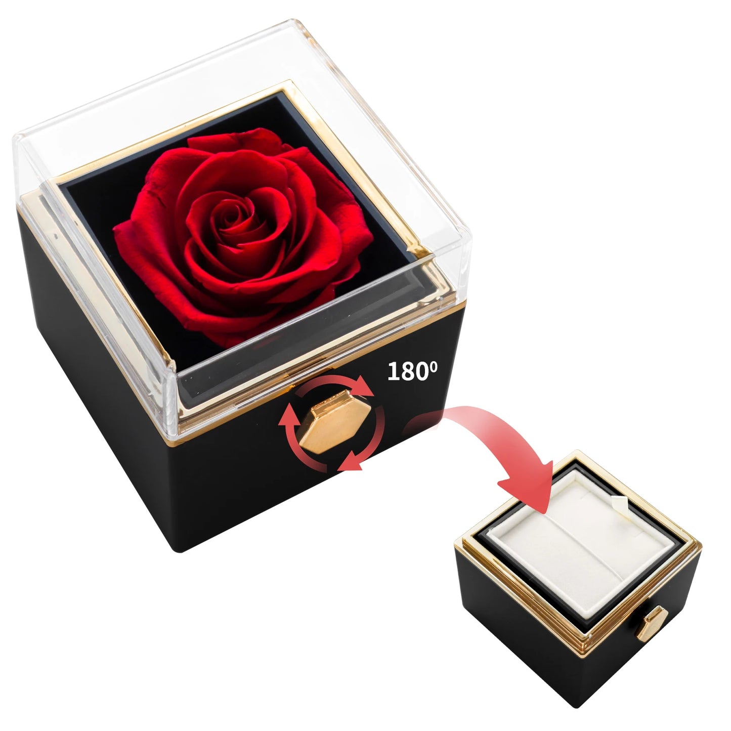 Rotating Eternal Flower Jewelry Box with I Love You Necklace Set in 100 Languages for Birthday Valentine's Day and Mother's Day Gift