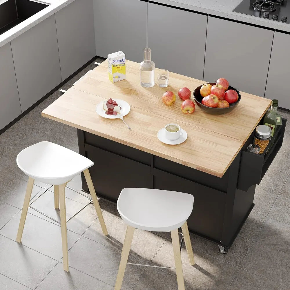RBX Kitchen Cart with Wood Top and Drop Leaf Breakfast Bar