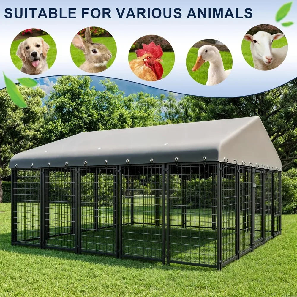 10X10FT Large Dog Kennel Outside Heavy Duty Outdoor Dog Cage with Roof and Double Lock Security Spacious Design