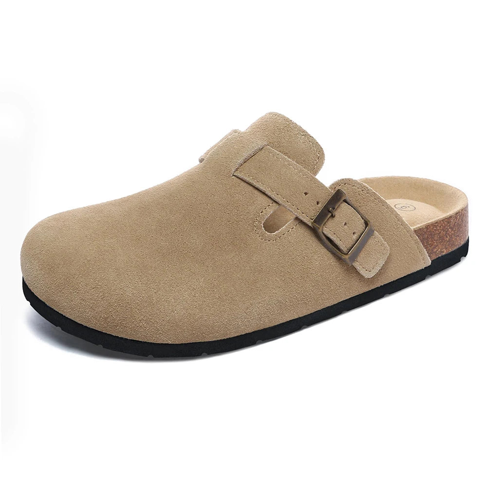 Women's Suede Clogs Shoes Adjustable Buckle Slip On Slippers