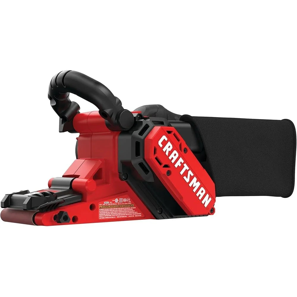 Electric 7 Amp Belt Sander 3 Inch x 21 Inch Corded Tool with Dust Bag Angled Design Fast Material Removal Easy Belt Change
