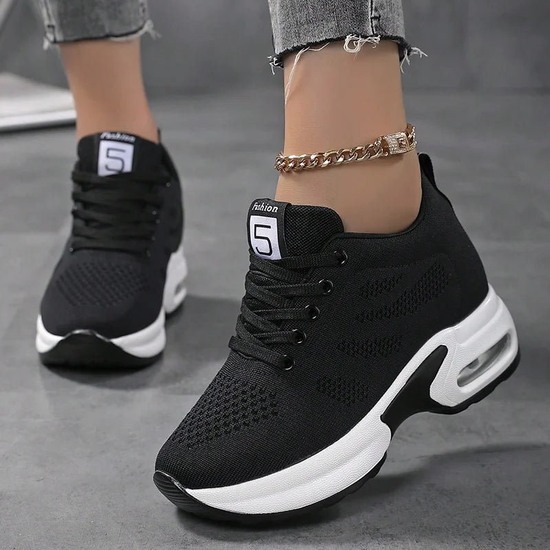 Women Air Cushion Running Sneakers Comfortable Mesh Lace Up Walking Shoes Breathable White