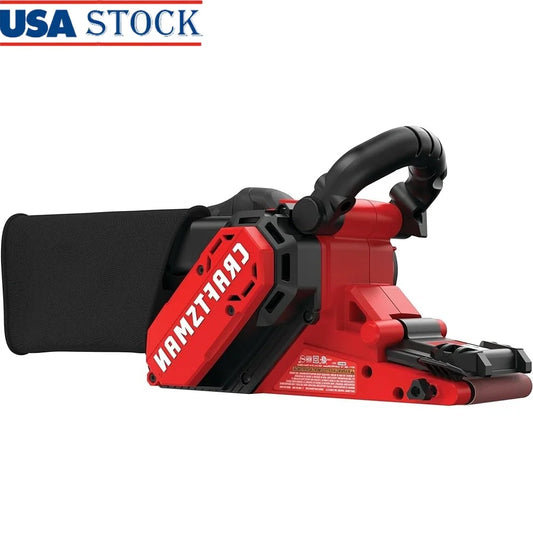 Electric 7 Amp Belt Sander 3 Inch x 21 Inch Corded Tool with Dust Bag Angled Design Fast Material Removal Easy Belt Change