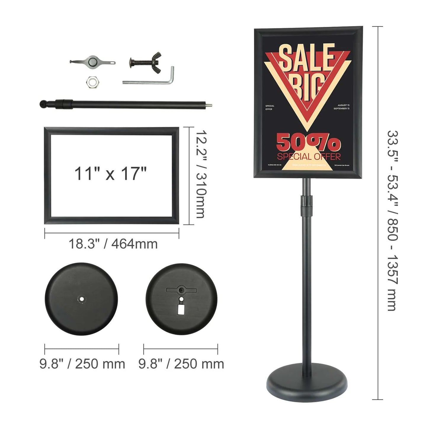VEVOR Pedestal Sign Holder Adjustable Floor Poster Stand