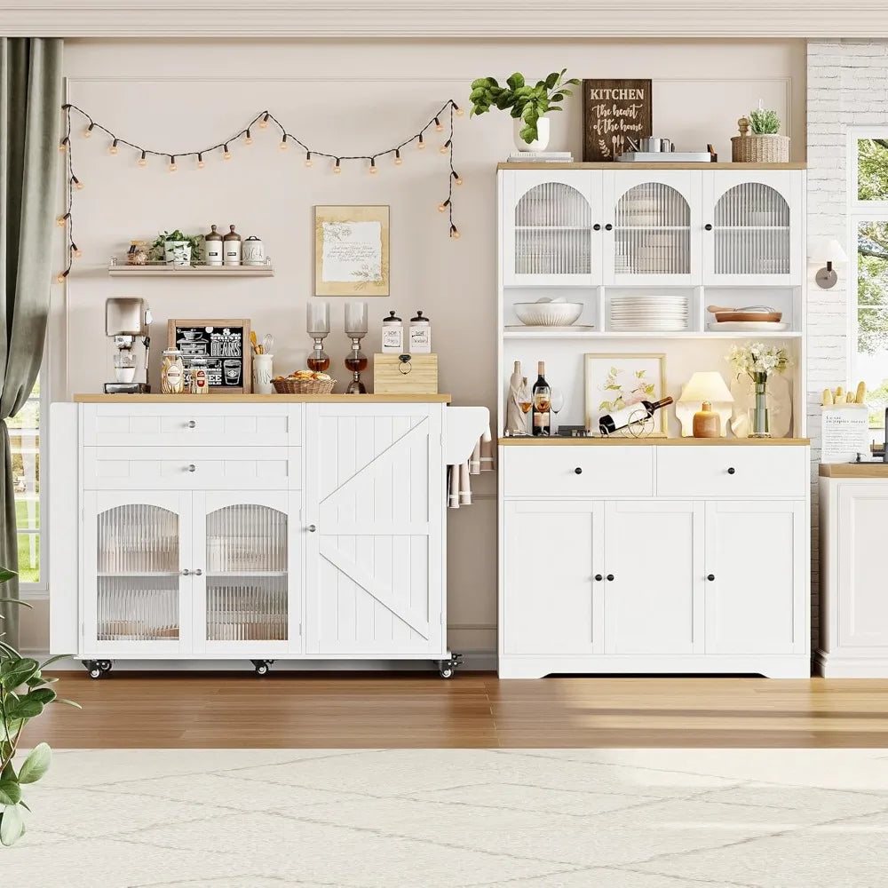 MKDK Rolling Kitchen Island with Storage and Drop Leaf Countertop