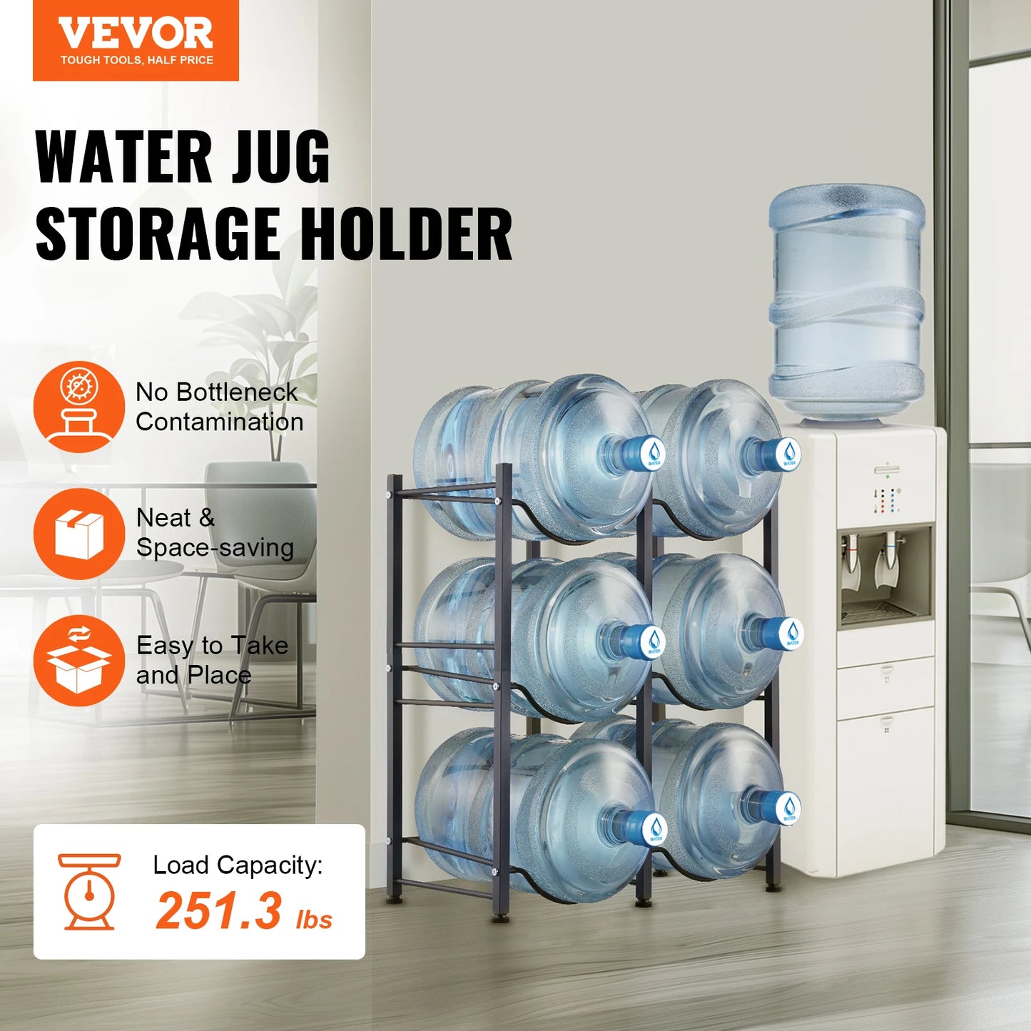 SucceBuy 3 4 5 Tiers Water Jug Holder Metal Water Bottle Holder Easy Installation for Kitchen Office Living Room