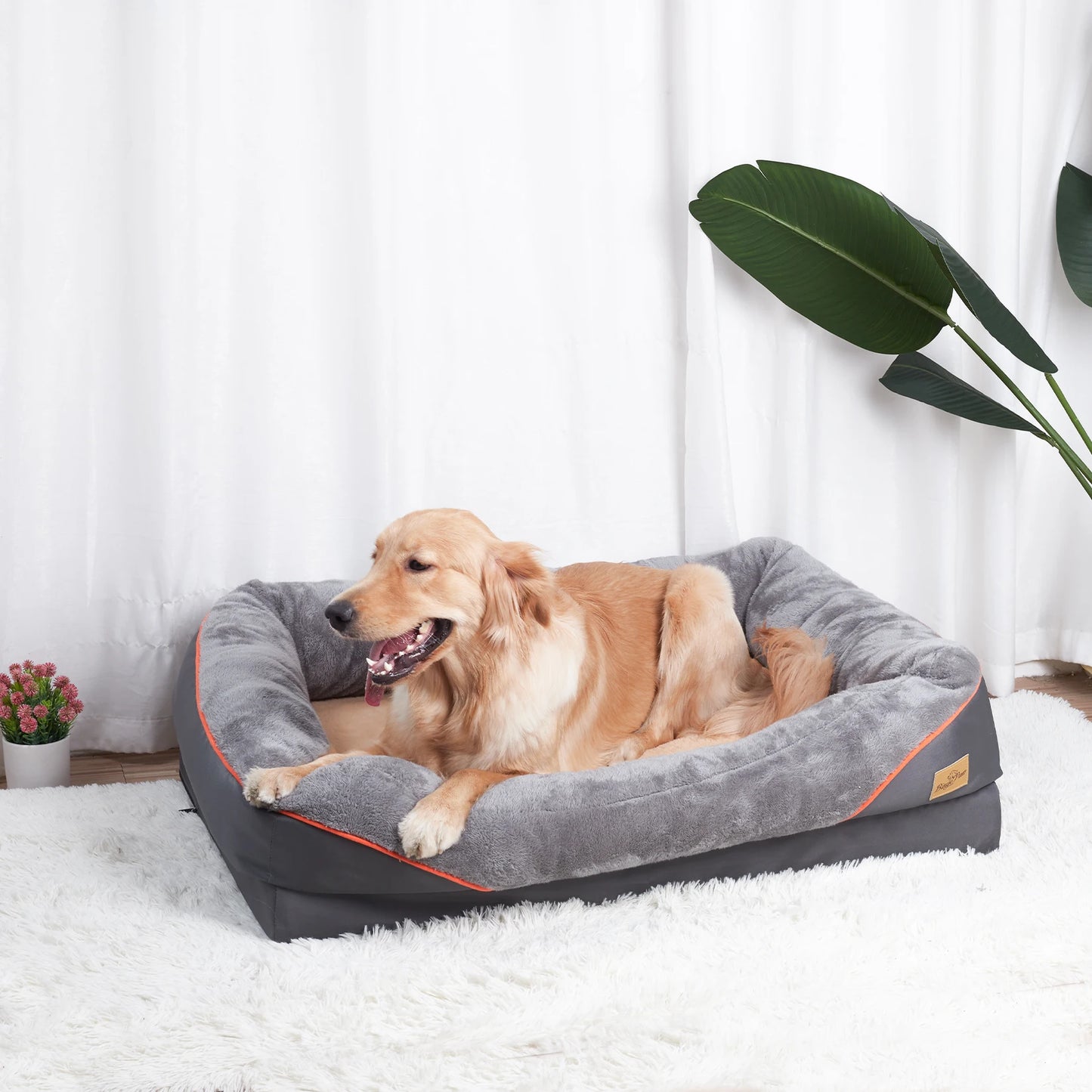 BINGOPAWCN Large Dog Bed Soft Warm Fleece Removable Cover