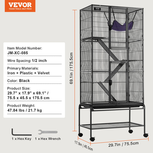 VEVOR 4-Tier Rolling Metal Ferret Cage for Small Animals