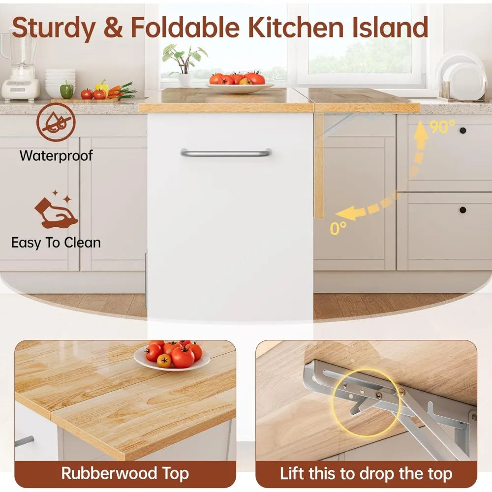 MKDK Rolling Kitchen Island with Hidden Trash Can Storage