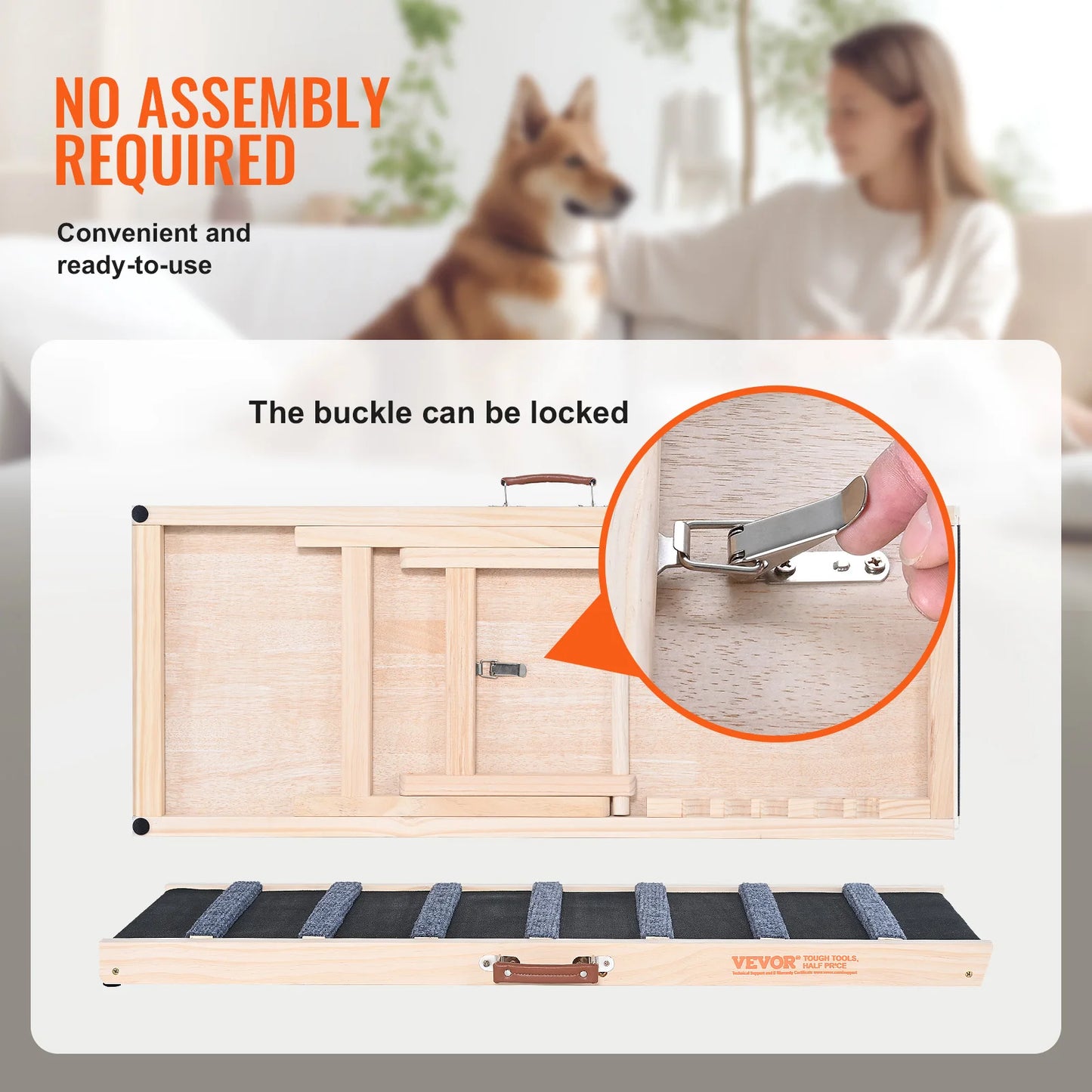 SucceBuy Dog Ramp Folding Ladder Anti Slip High Adjustable Wooden Pet Ramp Removable for Small and Old Dogs Climbing Stairs Sofa and Car