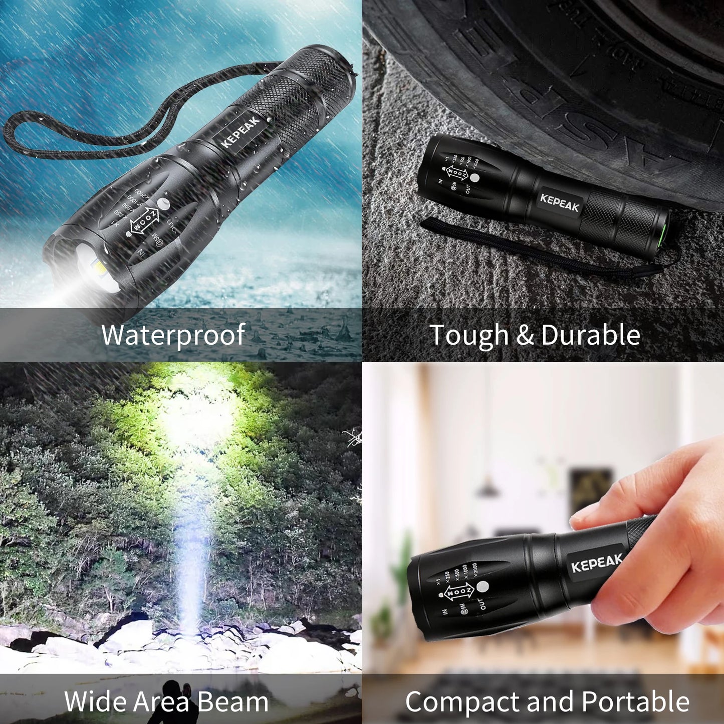 2 pcs High Power Led Flashlight 5 Lighting Modes