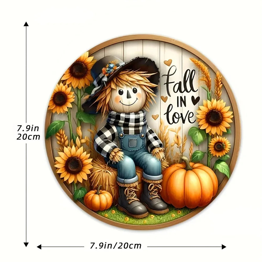 Charming Scarecrow Fall Harvest Tin Painting Home Decor Sign