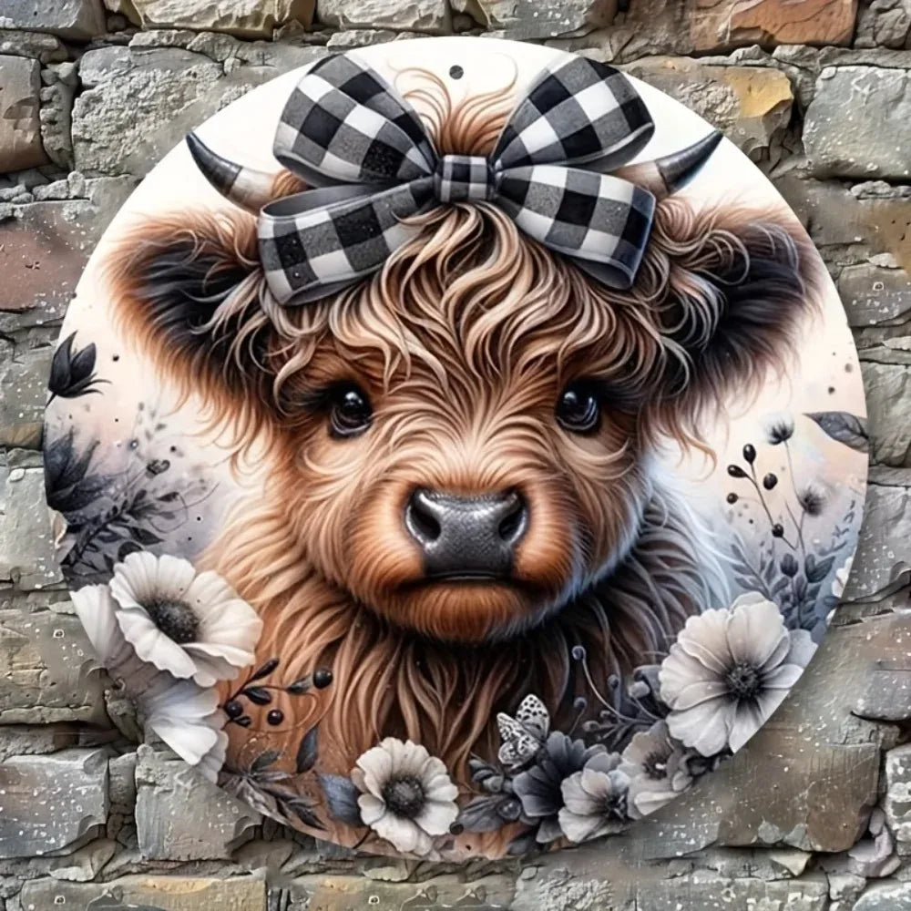 HELLOYOUNG Highland Cow Sign Premium Aluminum Wall Decor