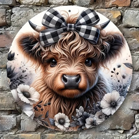 HELLOYOUNG Highland Cow Sign Premium Aluminum Wall Decor