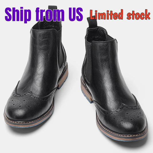 Brogue Men Chelsea Boots 2025 American Style Comfortable Leather Ankle Boots