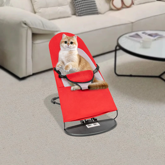 Portable Pet Rocking Chair, 3-Level Adjustable Height Pet Rocker Bed Foldable Racking Chair for Small Pets within 15 kg, Red