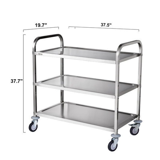 SucceBuy 3-Tier Rolling Utility Cart Metal Storage Shelving Unit