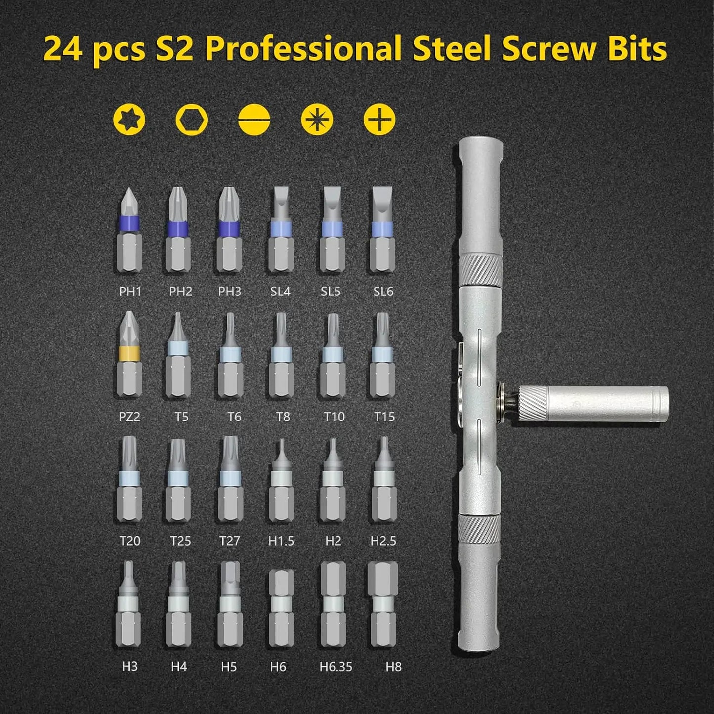 VMAN 24 in 1 Multifunction Ratchet Screwdriver Set with Magnetic Bits Mini Repair Tool Kit for Household and PC Use