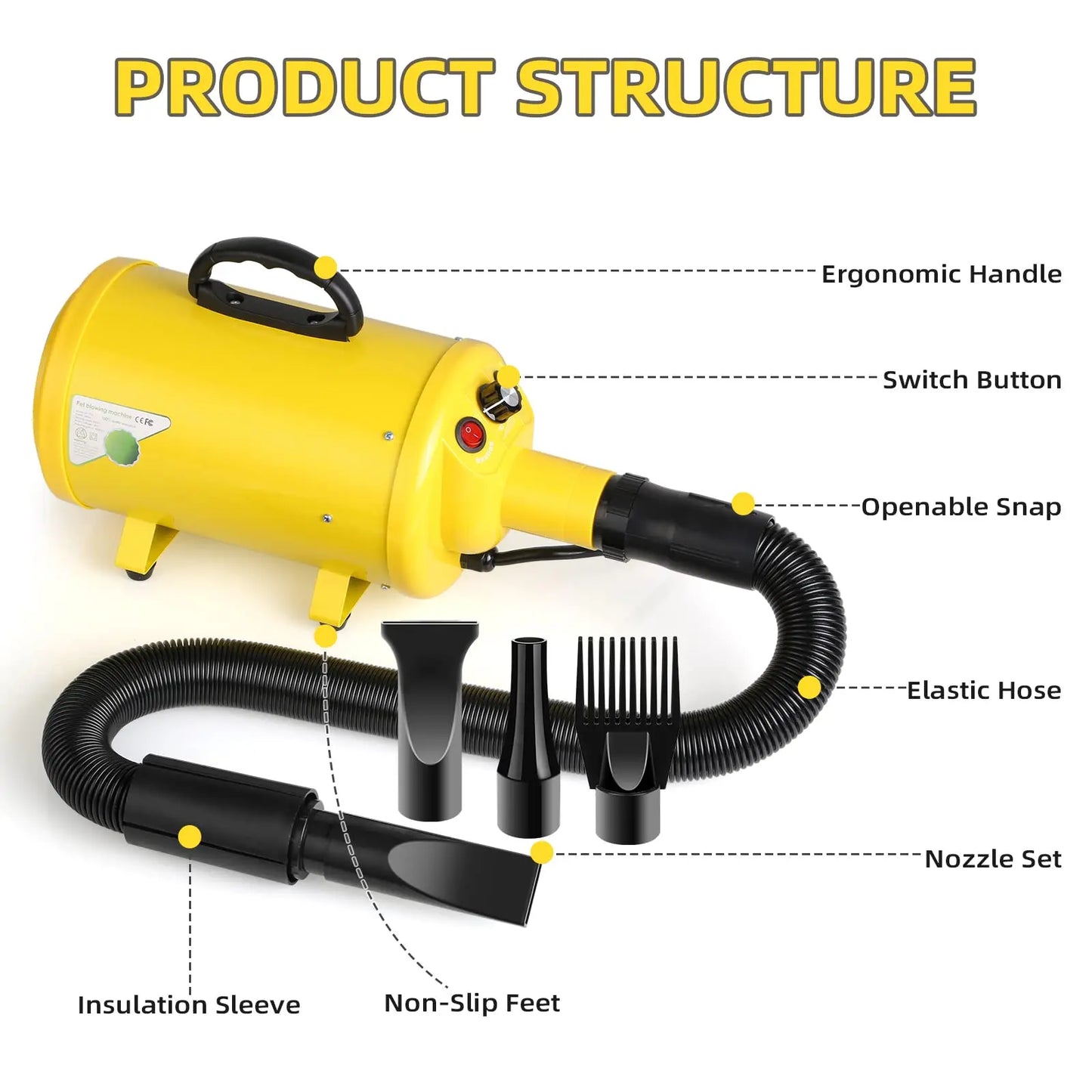 Dog Hair Dryer 2800W High Velocity Pet Grooming Blower Pro
