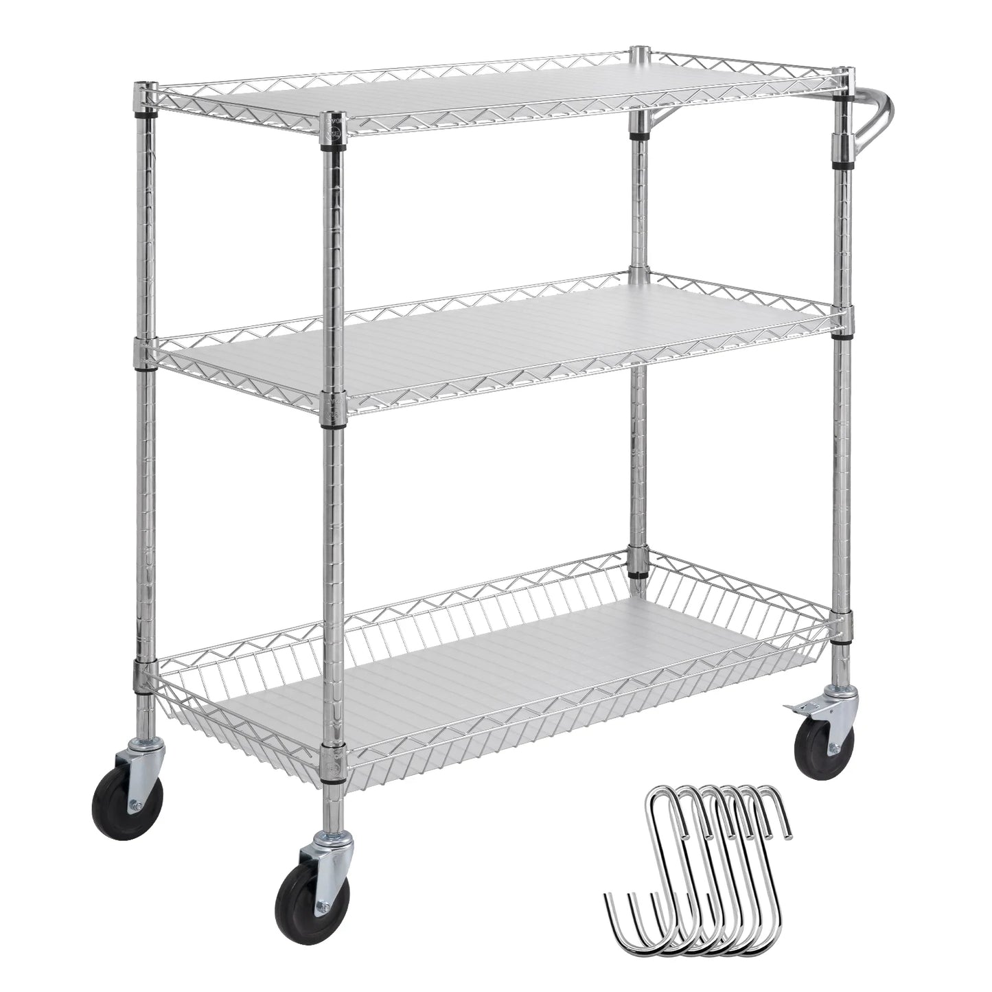 SucceBuy 3-Tier Rolling Utility Cart Metal Storage Shelving Unit