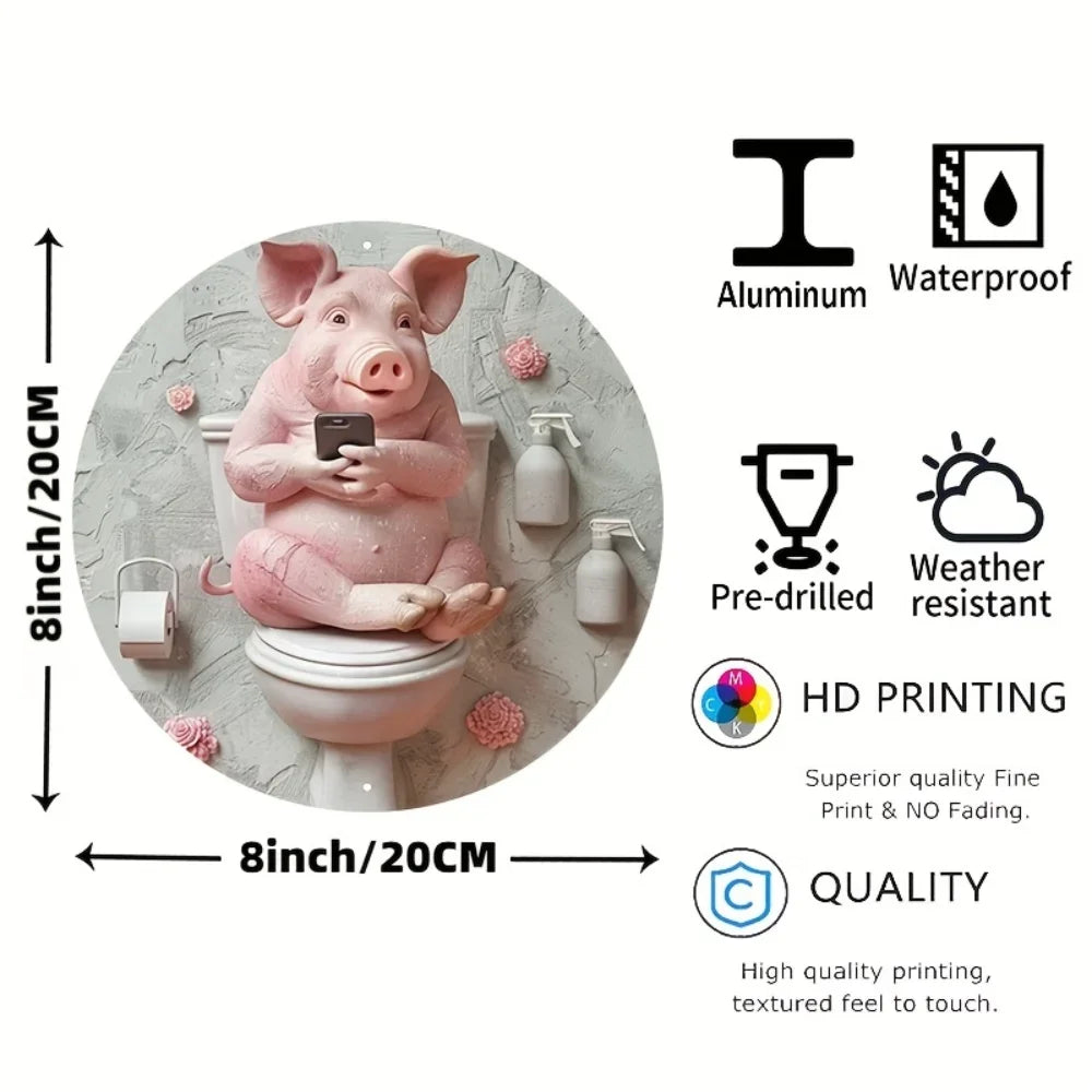 Swine and Vine Oinkment Distressed Aluminum Pig Art Round Garland Design with Tulip Embossed Snout Whimsical Bathroom Decor