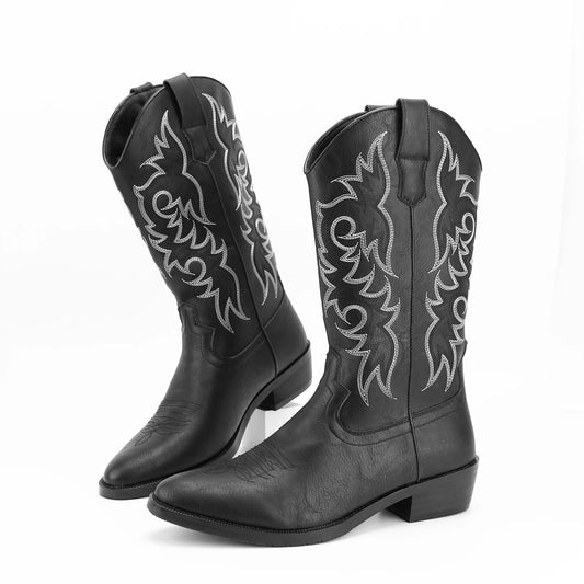 Men's Fashion Embroidered Mid-Heel Desert Cowboy Boots for Men