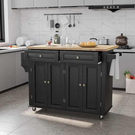 RBX Kitchen Cart with Wood Top and Drop Leaf Breakfast Bar