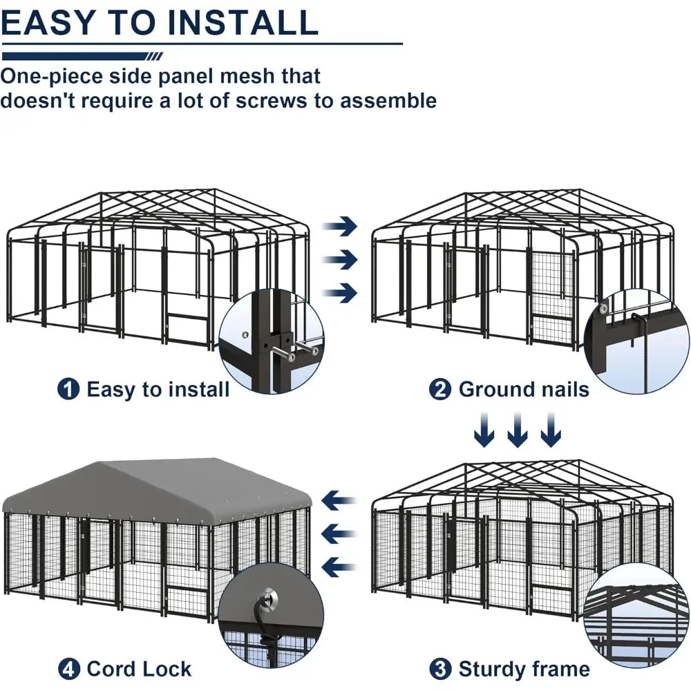 10X10FT Large Dog Kennel Outside Heavy Duty Outdoor Dog Cage with Roof and Double Lock Security Spacious Design