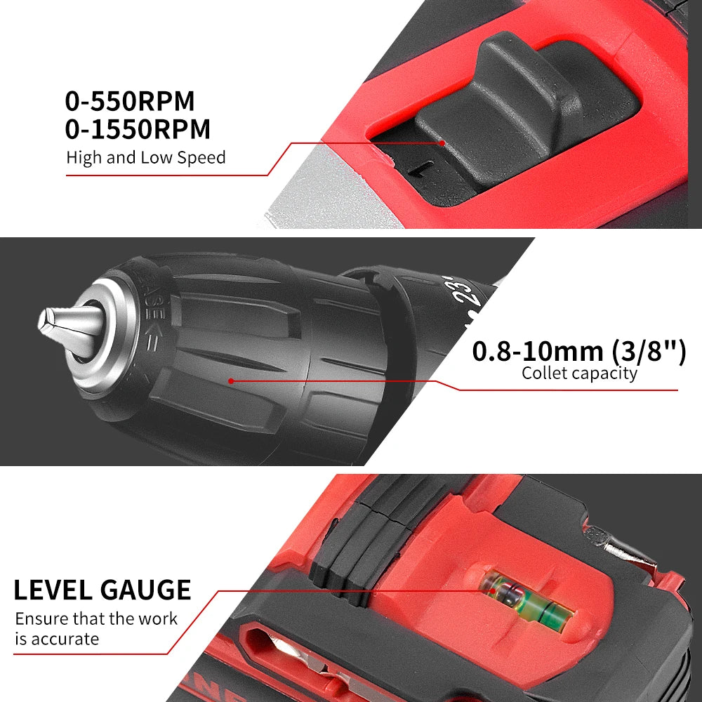 Onevan 10mm Cordless Electric Drill Driver Rechargeable Impact Hammer Drill for Makita Battery Pin