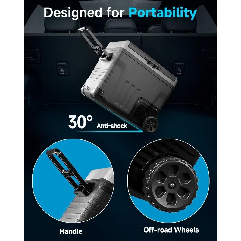 Car Fridge Portable 12 Volt Refrigerator 53 Quart Electric Cooler with 12 24V DC and 110 240V AC Cooler with Wheels -4 to 68 Fahrenheit