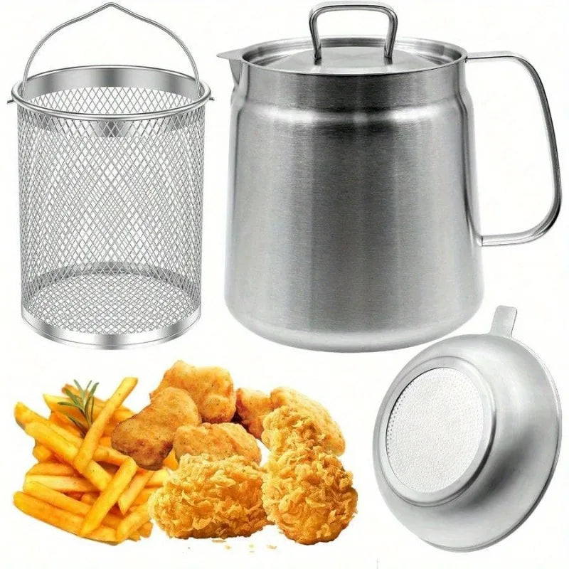 Oil Filter Pot with Strainer Deep Fryer Basket