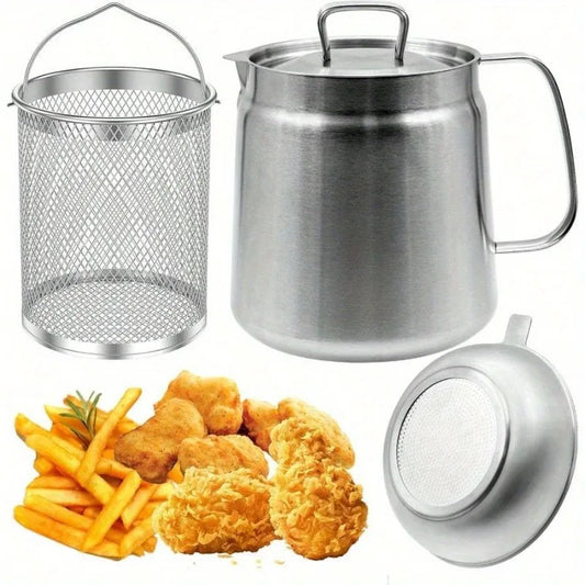 Oil Filter Pot with Strainer Deep Fryer Basket