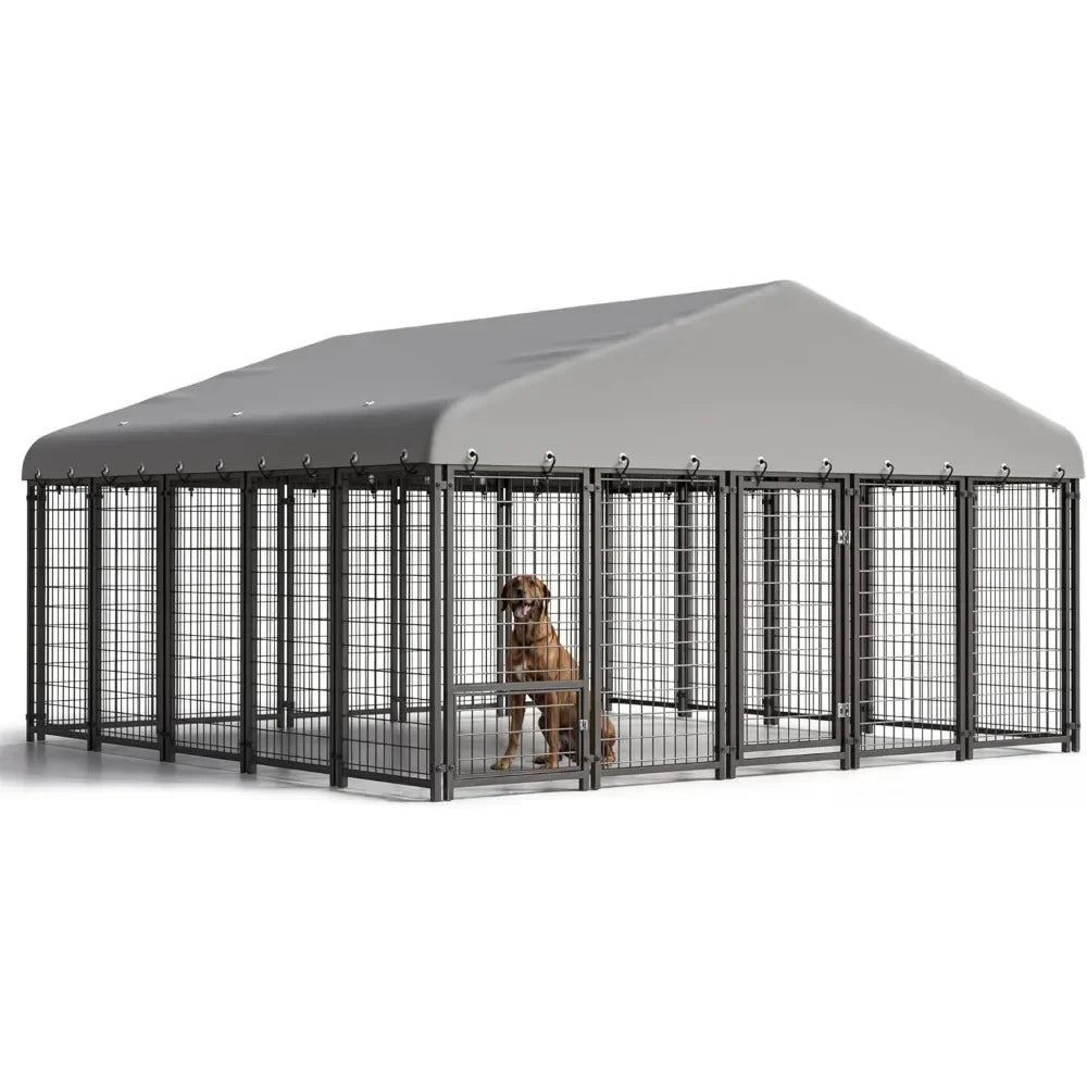 10X10FT Large Dog Kennel Outside Heavy Duty Outdoor Dog Cage with Roof and Double Lock Security Spacious Design