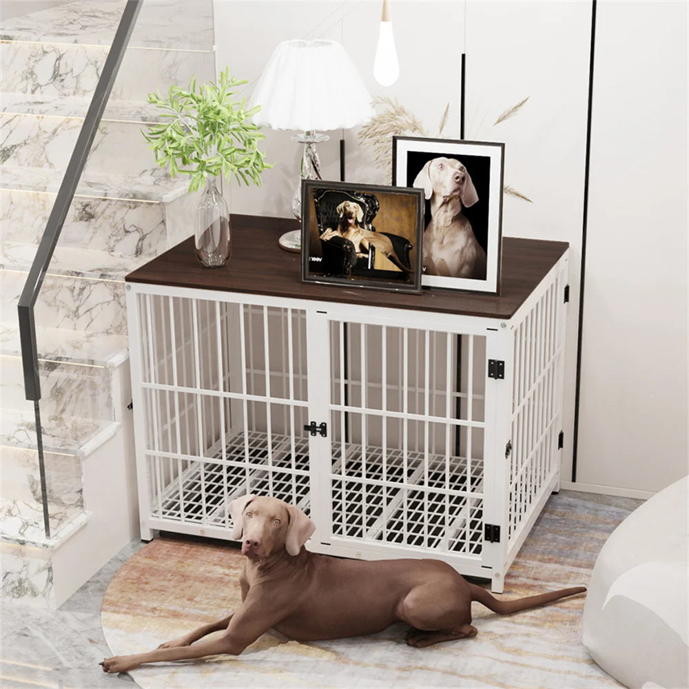 BORWARTH Wooden Dog Crate End Table With Lattice Doors