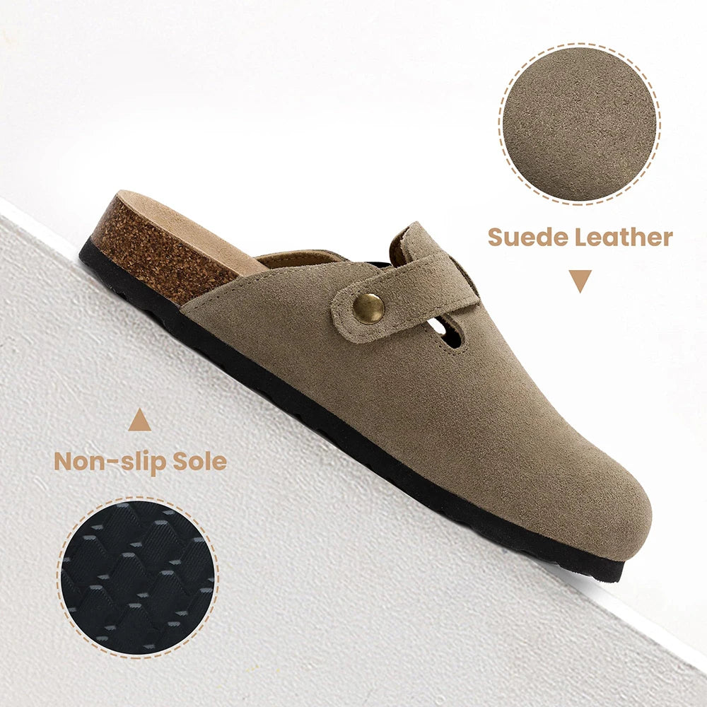 Women's Suede Clogs Shoes Adjustable Buckle Slip On Slippers