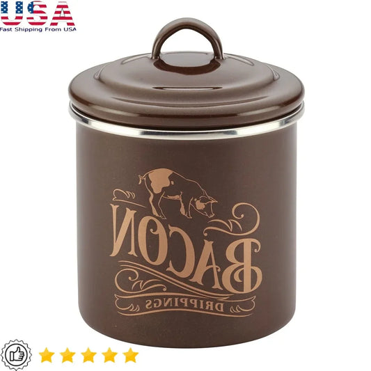 Durable Enamel Bacon Fat Container With Lid For Kitchen Storage