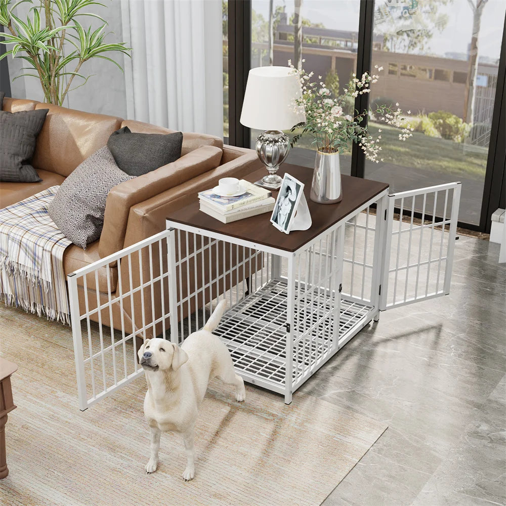 BORWARTH Wooden Dog Crate End Table With Lattice Doors