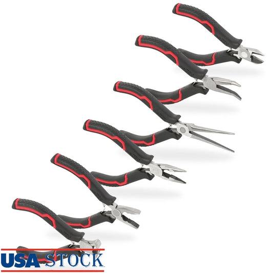 6 Piece Mini Pliers Set Precision Machined Spring Loaded Grip Ideal for Jewelry Making Crafting and DIY Projects Durable Carbon Steel Tools