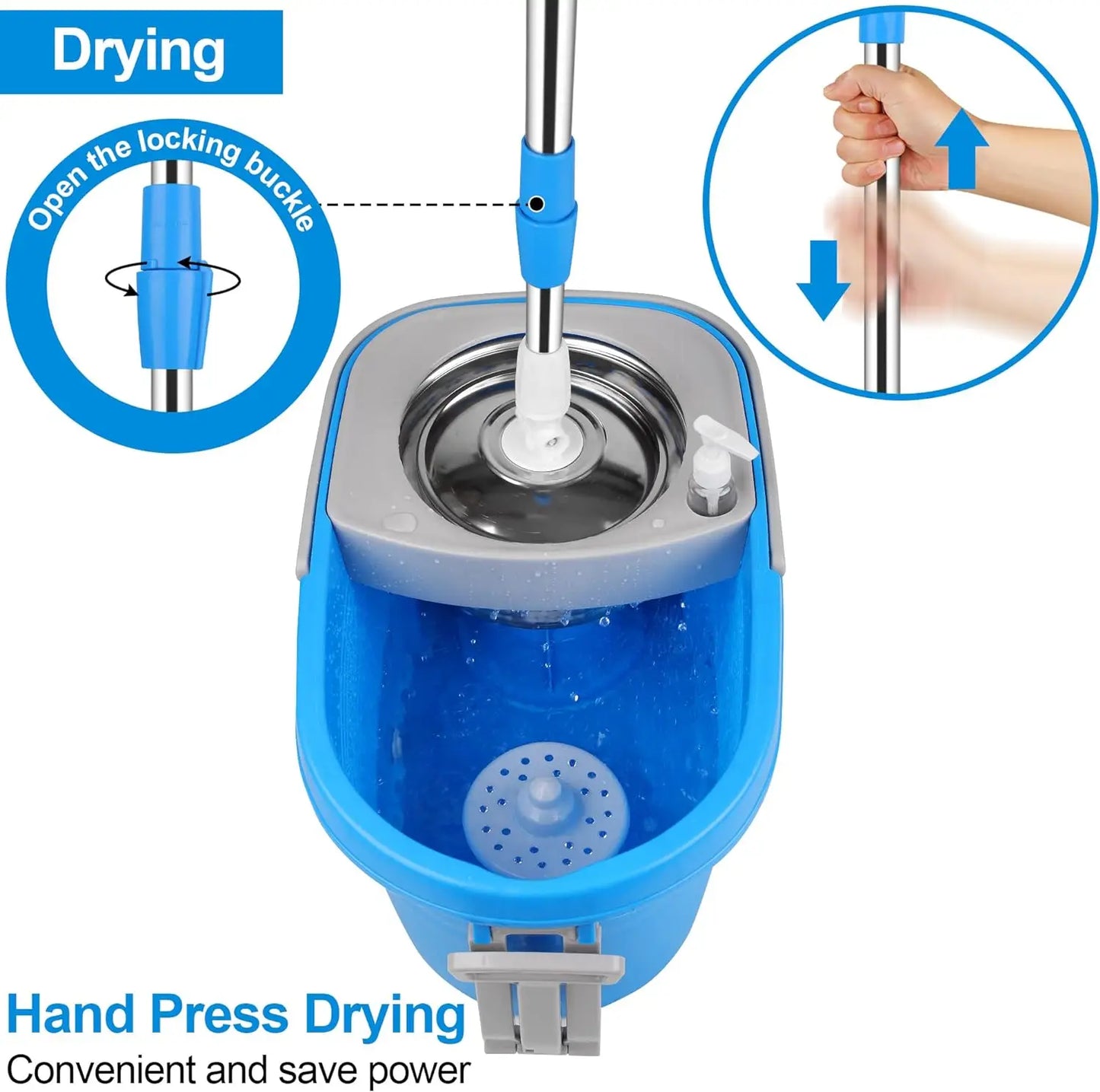 Blue Spin Mop Bucket Sets 61" Extended Handle