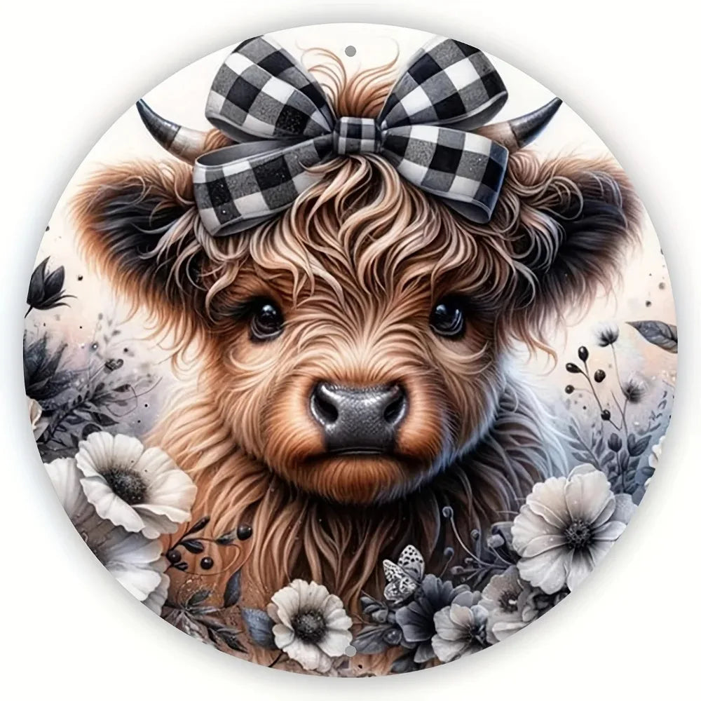 HELLOYOUNG Highland Cow Sign Premium Aluminum Wall Decor