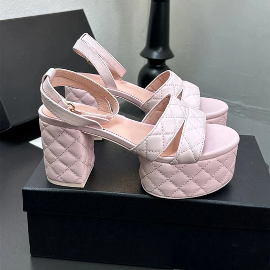 New Women's Genuine Leather Sandals Super High Heels Flat Platform Designer Shoes Size 34-41