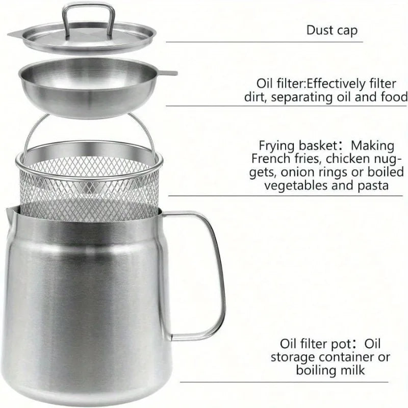 Oil Filter Pot with Strainer Deep Fryer Basket