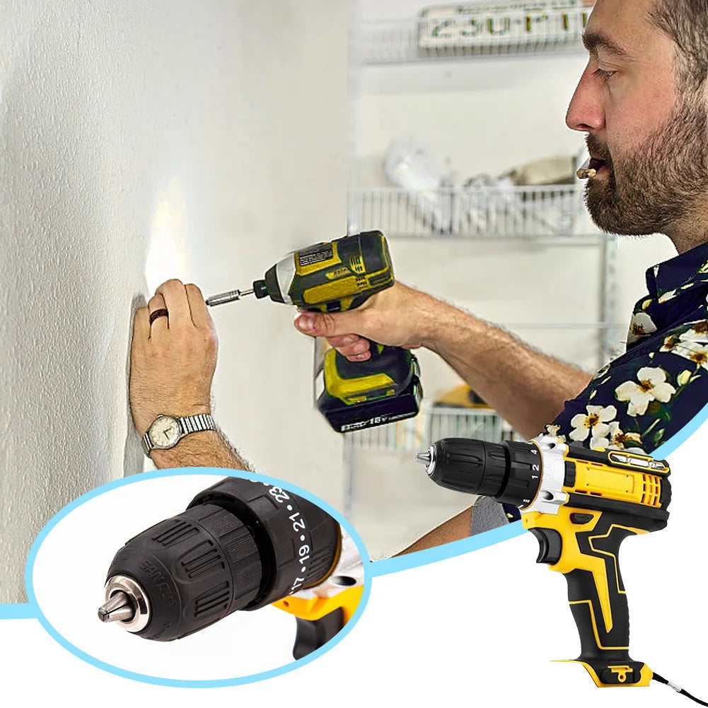 21V Cordless Drill 3/8 Inch Keyless Chuck Electric Drill 25 Plus 1 Clutch Max Torque 25 Plus 1 Nm Two Variable Speed for Home DIY and Repair