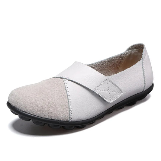 Woizgic Women's Genuine Leather Soft Flats Loafers Moccasin Boat Shoes with Hook and Loop Closure Big Size 42 43 44