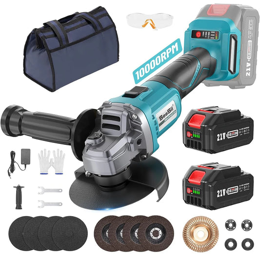 Seesii 21V Brushless Angle Grinder Cordless Cutting Polishing Tool