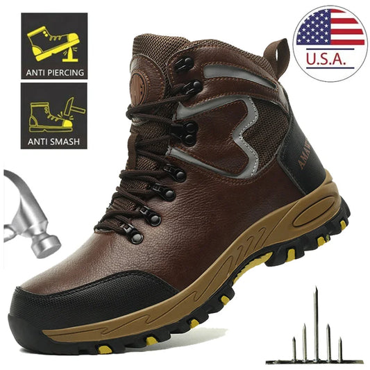 Widen Safety Boots Men Work Steel Toe Climbing Protective Shoes