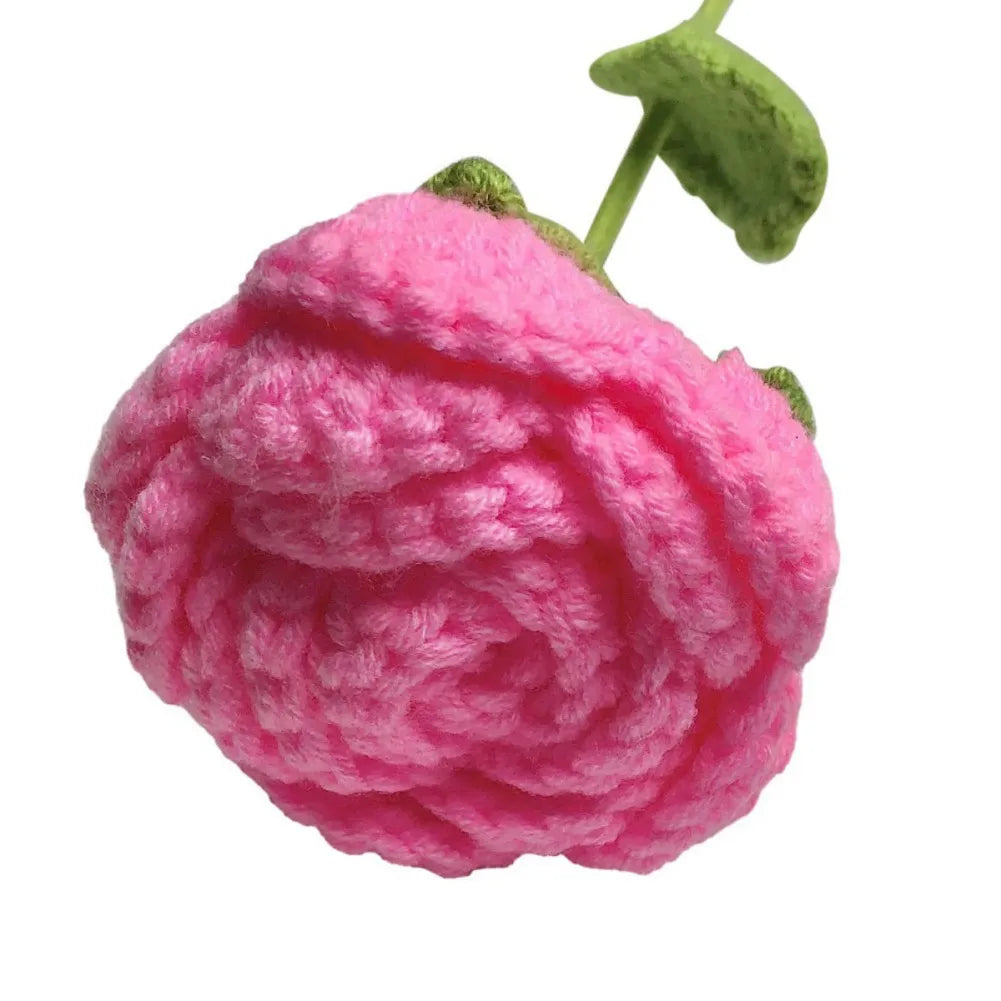 6 Pieces Multi Color DIY Knitting Rose Flower Bouquet Hand Knitted Fake Flowers Crochet Floral Arrangement
