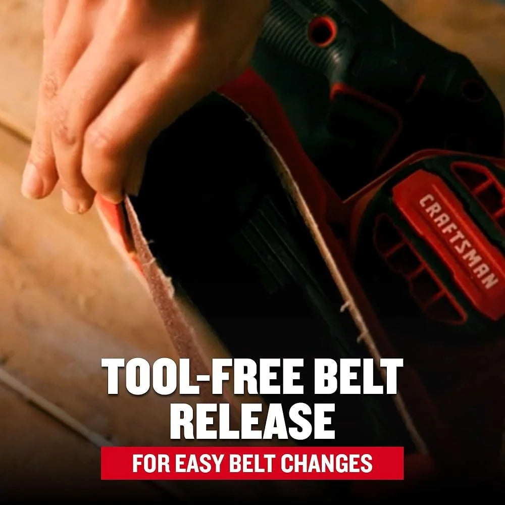 Electric 7 Amp Belt Sander 3 Inch x 21 Inch Corded Tool with Dust Bag Angled Design Fast Material Removal Easy Belt Change